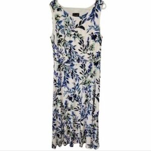 Connected Apparel White Blue Floral Sleeveless Dress Size 16